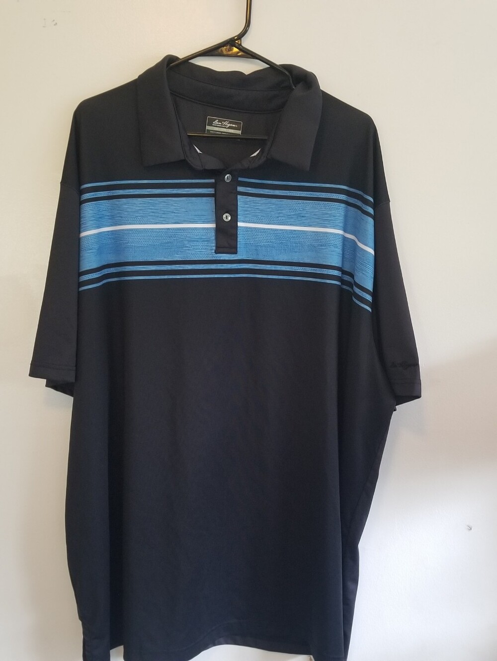 Golf Polo Shirt Men's 3XL Black Blue Striped Short Sleeve